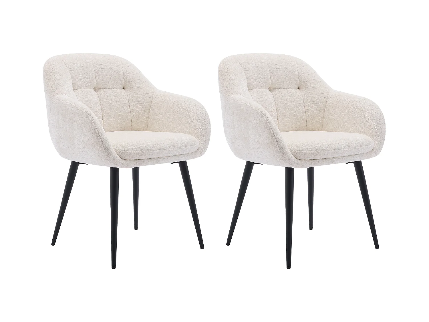 Sæt med 2 stole med armlæn i tekstureret stof og sort metal - Creme - LASSANDRA fra Pascal Morabito