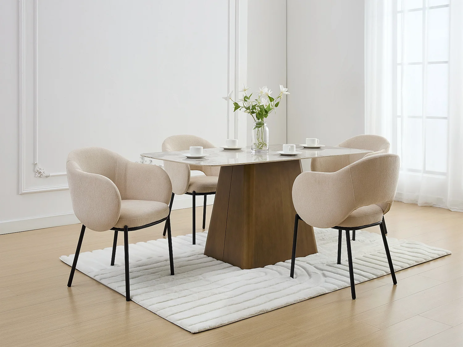 Lot de 2 chaises avec accoudoirs en tissu texturé et métal noir - Beige - ACACILIO