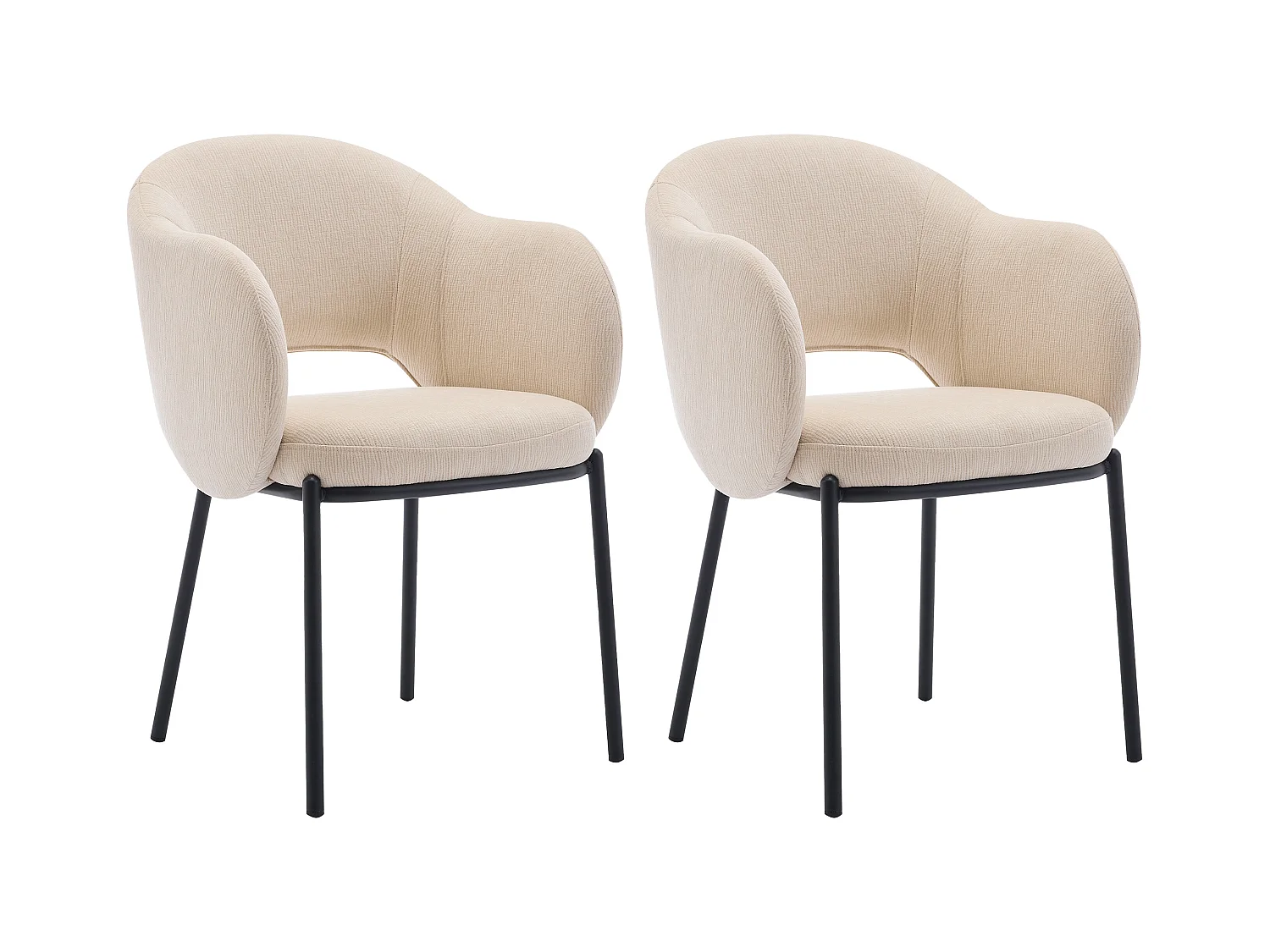 Zestaw 2 krzeseł z podłokietnikami z teksturowanej tkaniny i czarnego metalu - Beżowy - ACACILIO