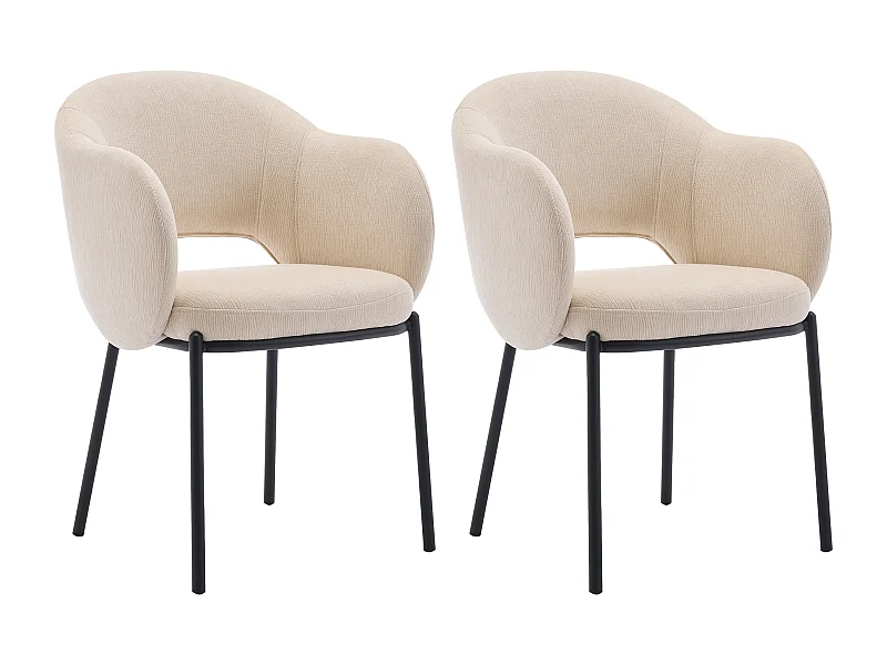 Sett med 2 stoler med armlener i teksturert stoff og svart metall - Beige - ACACILIO