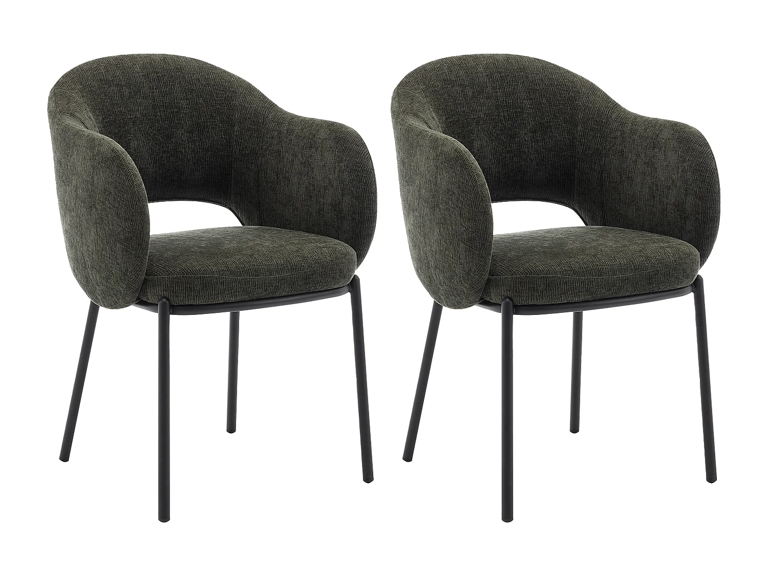 Lot de 2 chaises avec accoudoirs en tissu texturé et métal noir - Vert - ACACILIO