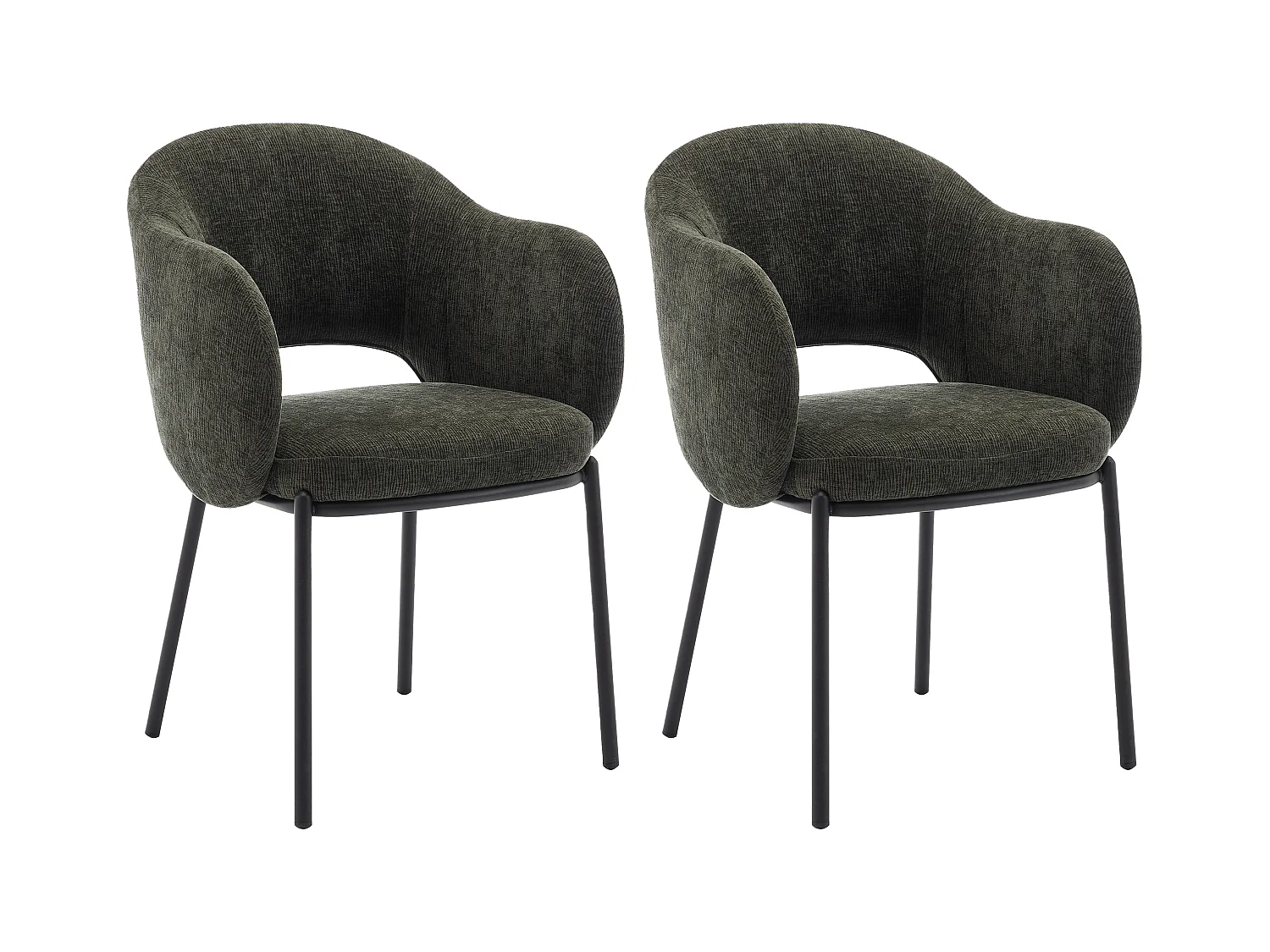 Set van 2 stoelen met armleuningen van stof met textuur en zwart metaal - Groen - ACACILIO