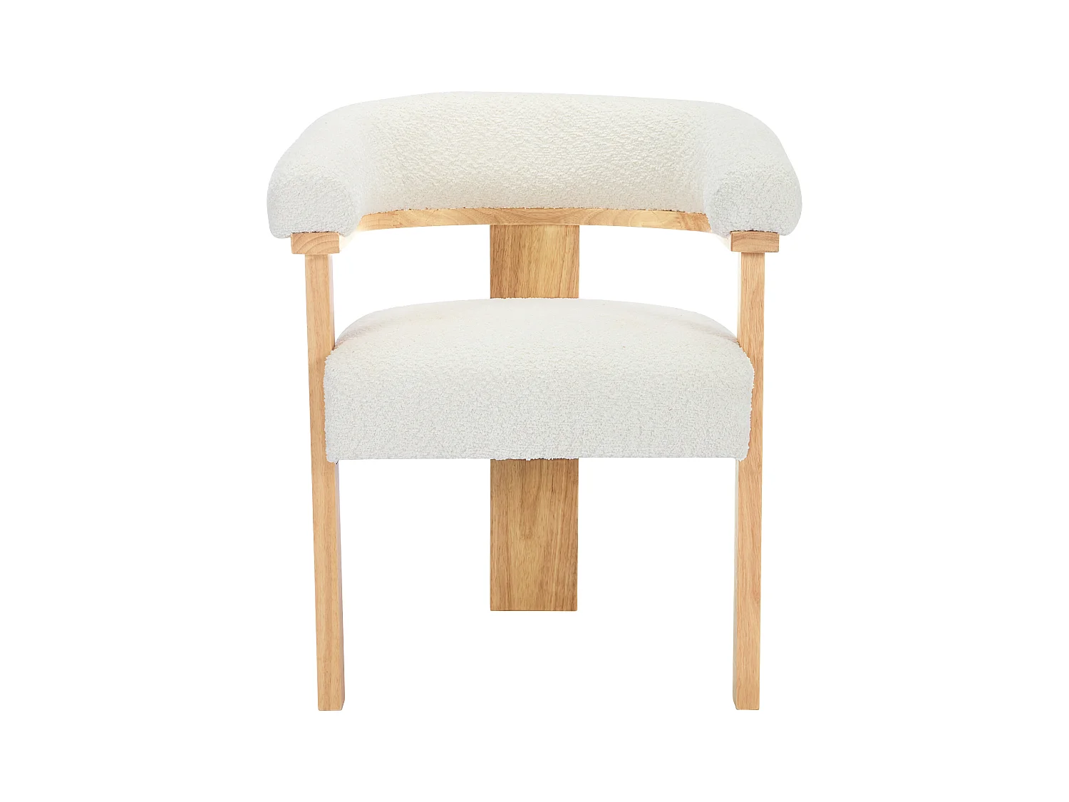 Stol med armlæn i bouclette-stof og naturgummitræ med armstøtte i bouclette-stof og naturgummitræ - Hvid - LIVELIA fra Pascal MORABITO