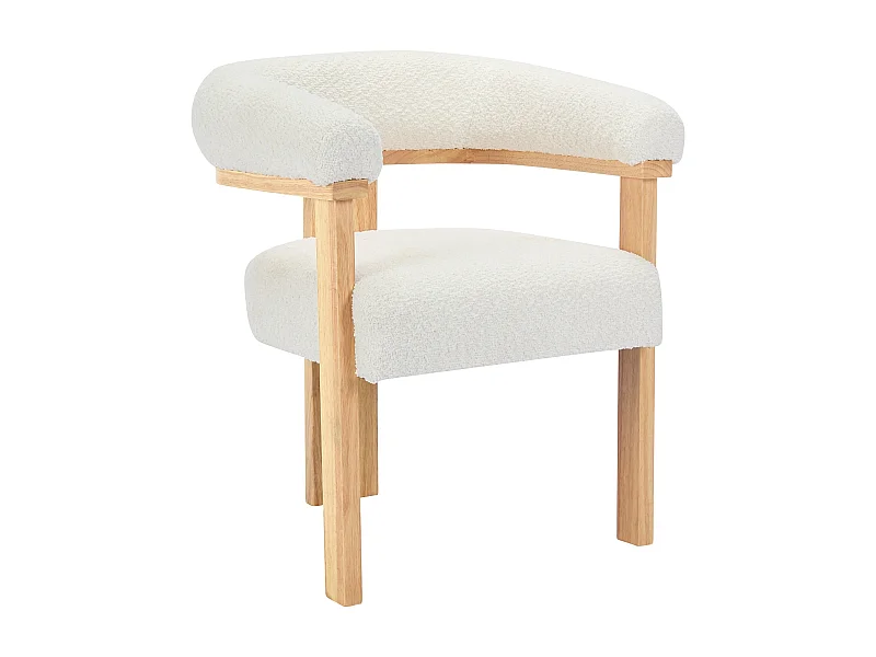 Chaise avec accoudoirs en tissu bouclette et bois d'hévéa naturel - Blanc - LIVELIA de Pascal MORABITO