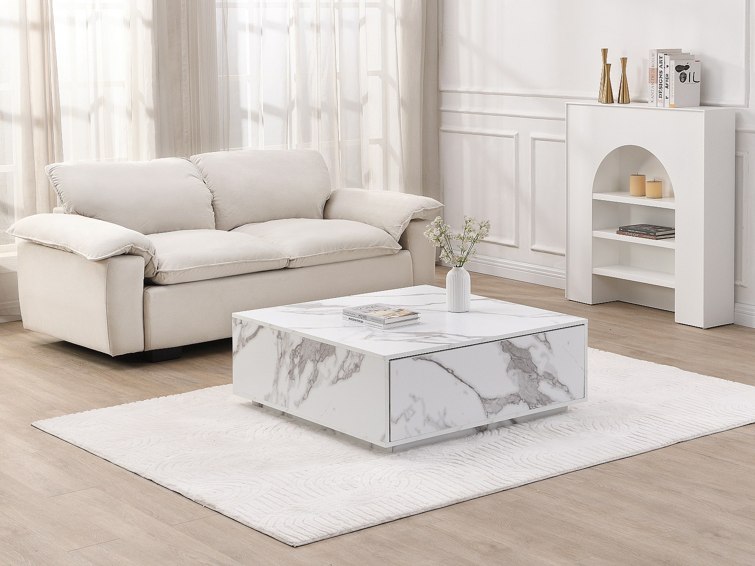 Couchtisch mit 2 Schubladen - MDF - Marmor-Optik Weiß - ANTRIM von Pascal M günstig online kaufen