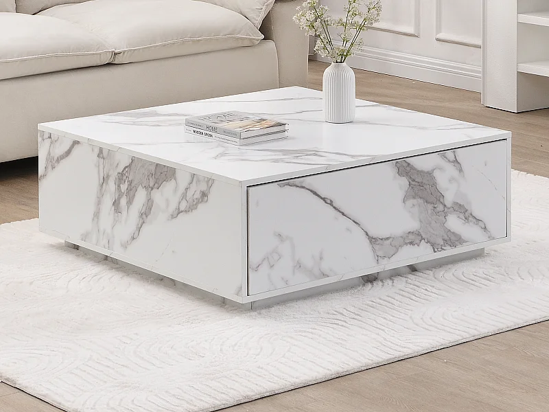 Mesa de centro com 2 gavetas em MDF efeito mármore branco - ANTRIM de Pascal Morabito