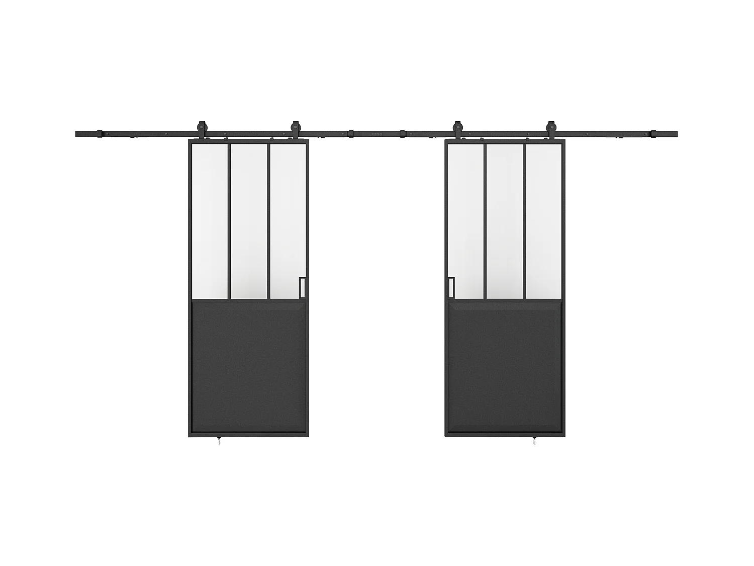 Dubbele schuifdeur in atelierstijl met opbouwsysteem - Zwart MDF en gehard glas - 2 x H205 x L93 cm - ARTISTO II