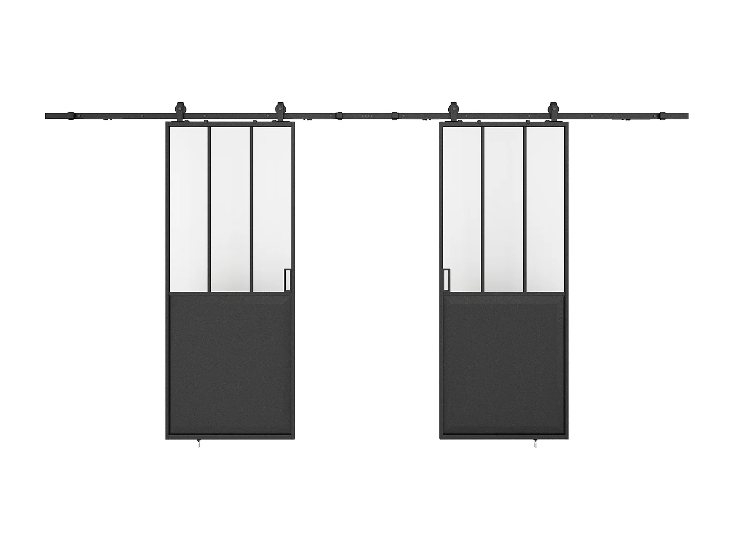 Doppel-Atelier-Schiebetür mit Laufschienensystem - Schwarz & Sicherheitsglas - 2 x 205 cm x 93 cm - ARTISTO II