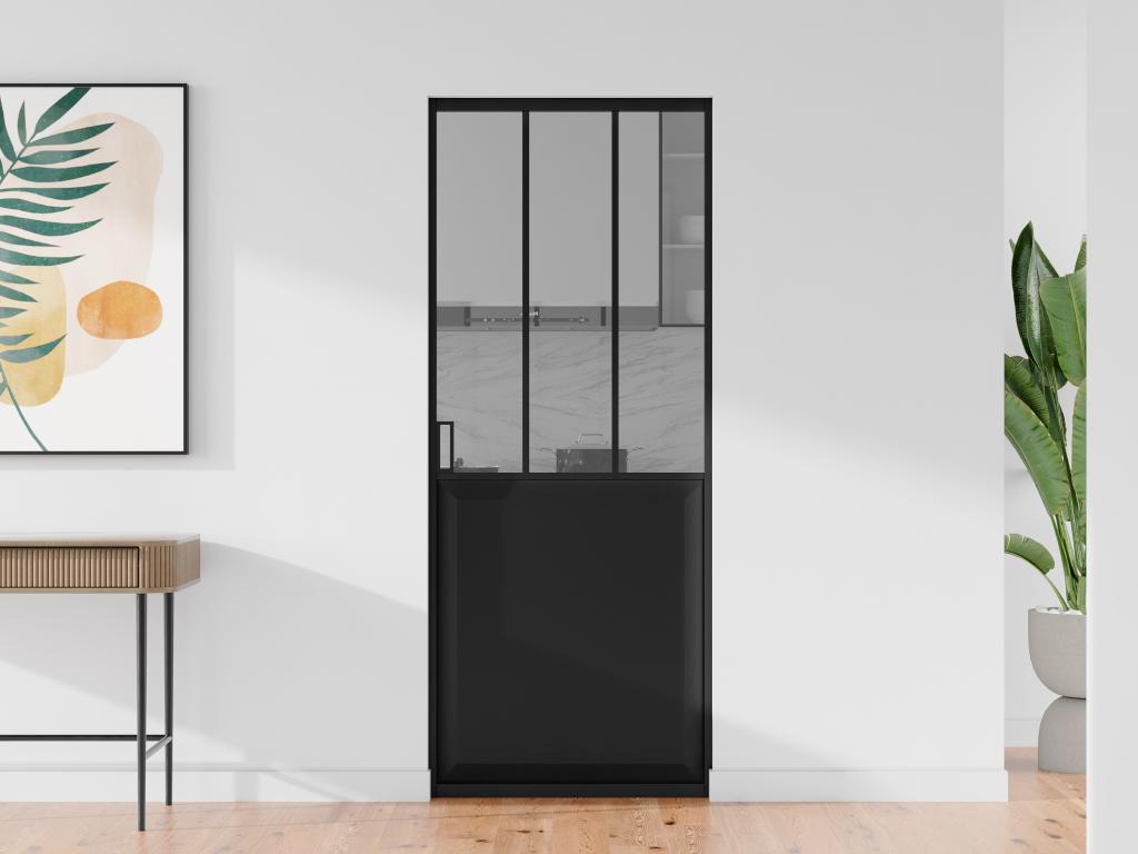 Porte coulissante atelier avec système à galandage - Noir et verre trempé - H205 x L93 cm - ARTISTO II