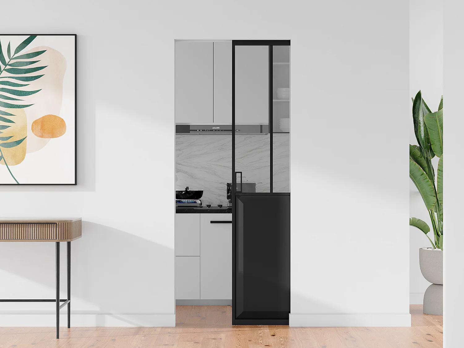 Puerta corredera vista - Negro y vidrio templado - Alt. 205 x Ancho 93 cm - ARTISTO II