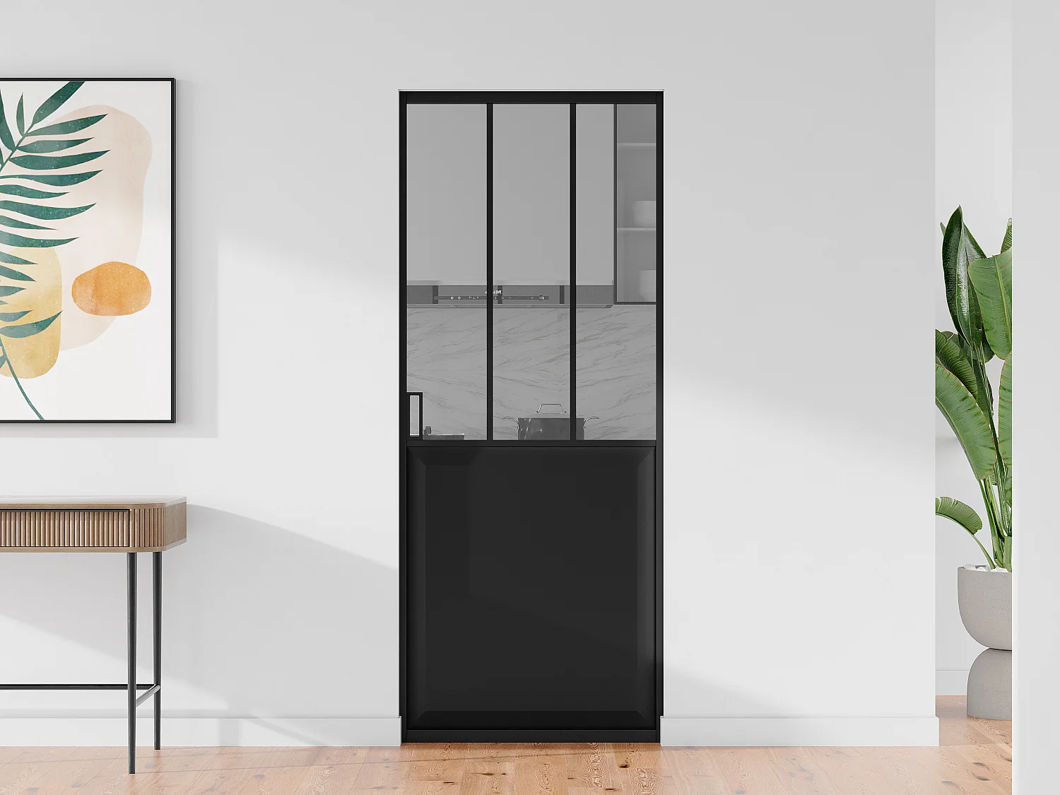Porta scorrevole atelier con sistema a incasso H205 x L93 cm Nero e Vetro temperato - ARTISTO II