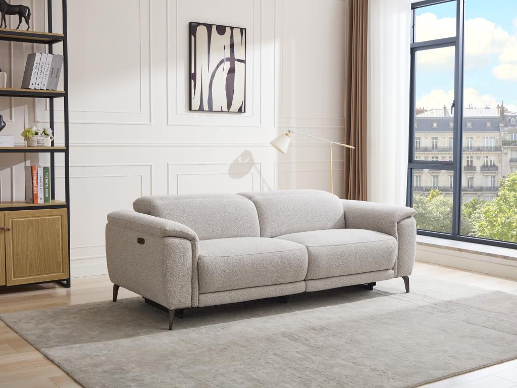 Canapé 3 places relax électrique en tissu texturé gris clair BOSDALO