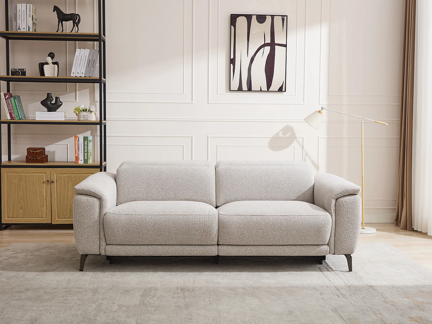 3-sits elektrisk relaxsoffa i ljusgrått texturerat tyg BOSDALO