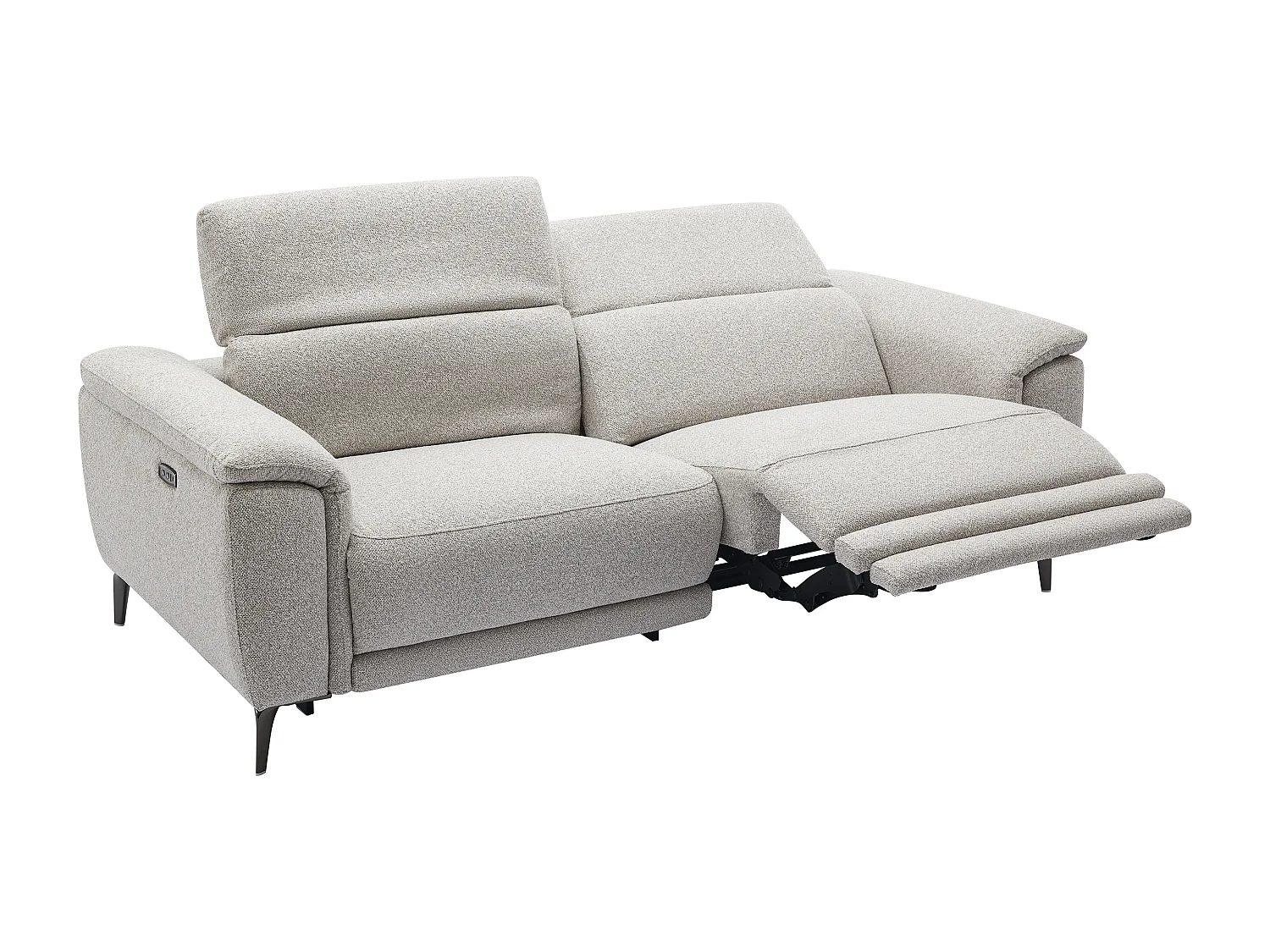 3-sits elektrisk relaxsoffa i ljusgrått texturerat tyg BOSDALO