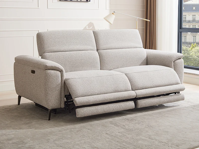 3-sits elektrisk relaxsoffa i ljusgrått texturerat tyg BOSDALO