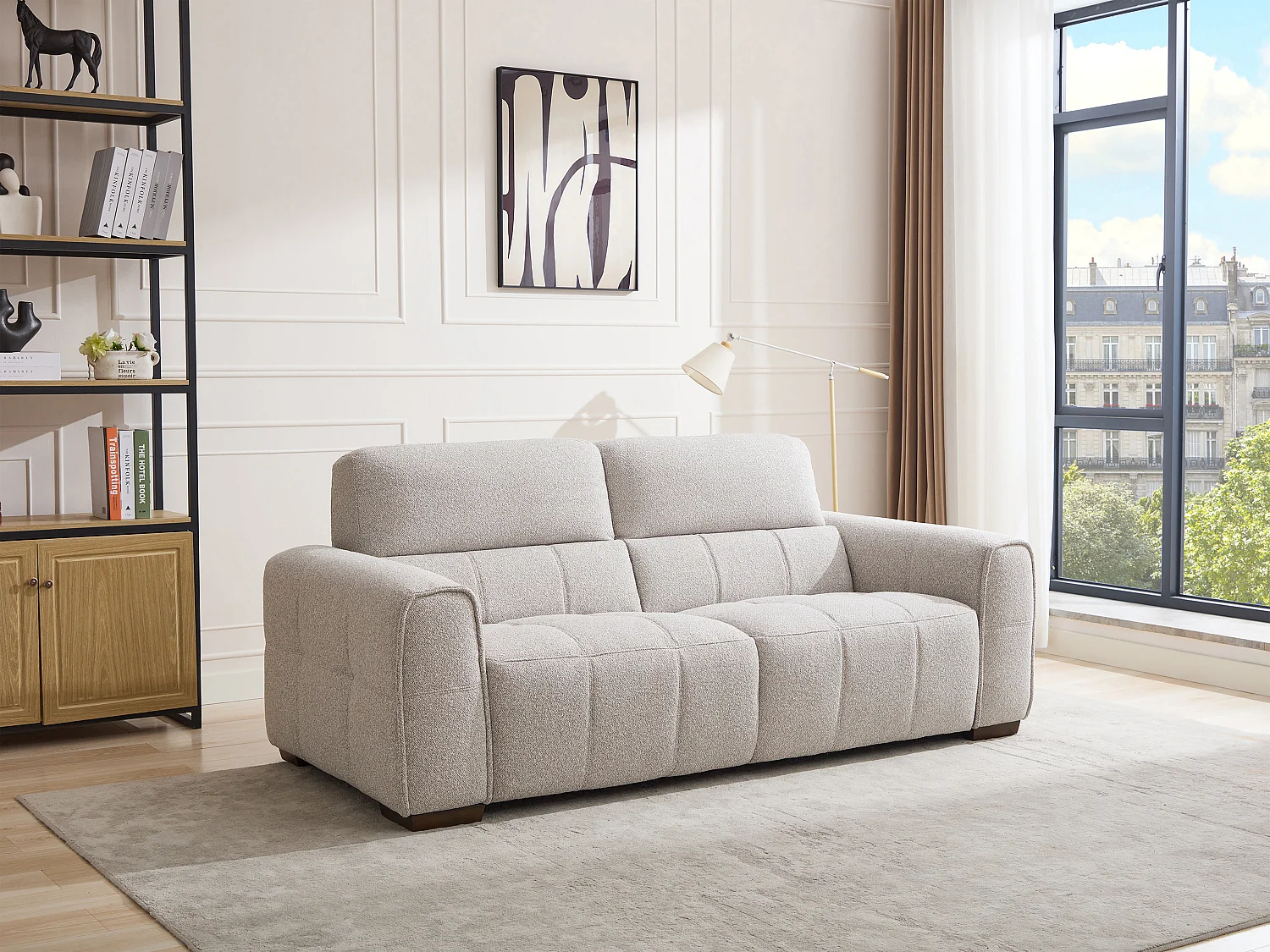 Sofa 3-Sitzer - melierter Stoff - Hellgrau - SAVATO