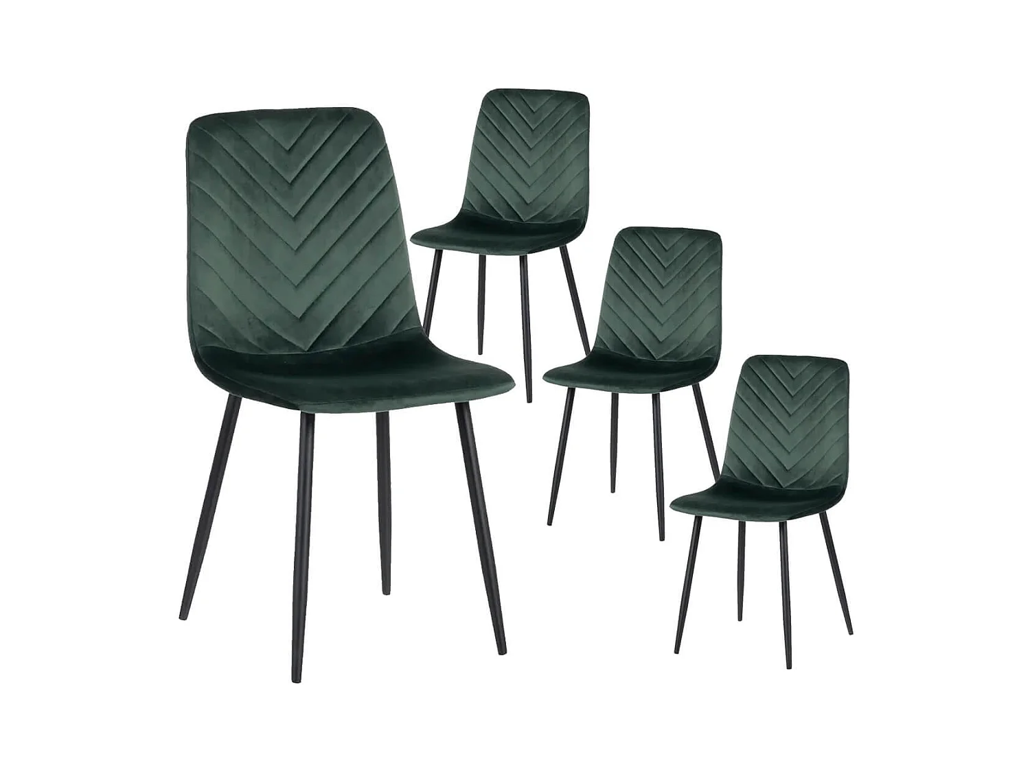 FENCY - Lot de 4 Chaises Vert Foncé Surpiqures Triangle