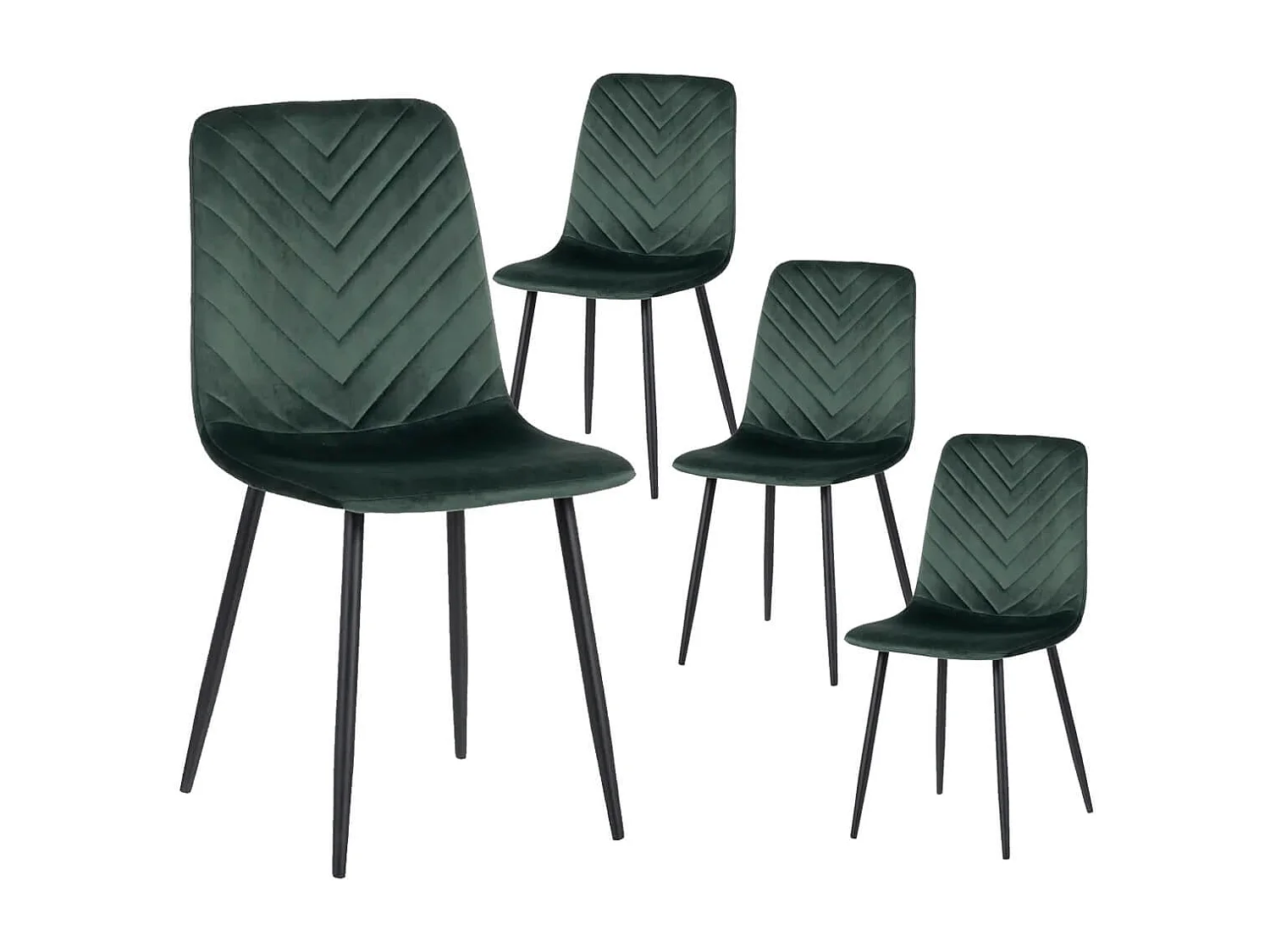 FENCY - Lot de 4 Chaises Vert Foncé Surpiqures Triangle