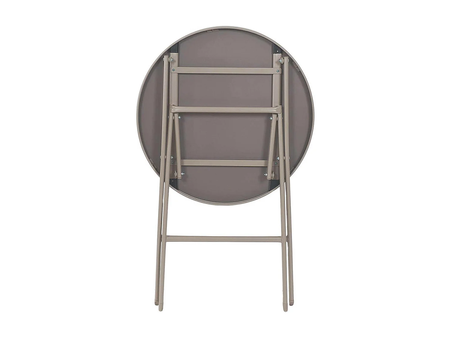 SOHAN - Table Pliante de Jardin Ronde Beige en Métal et Verre Trempé