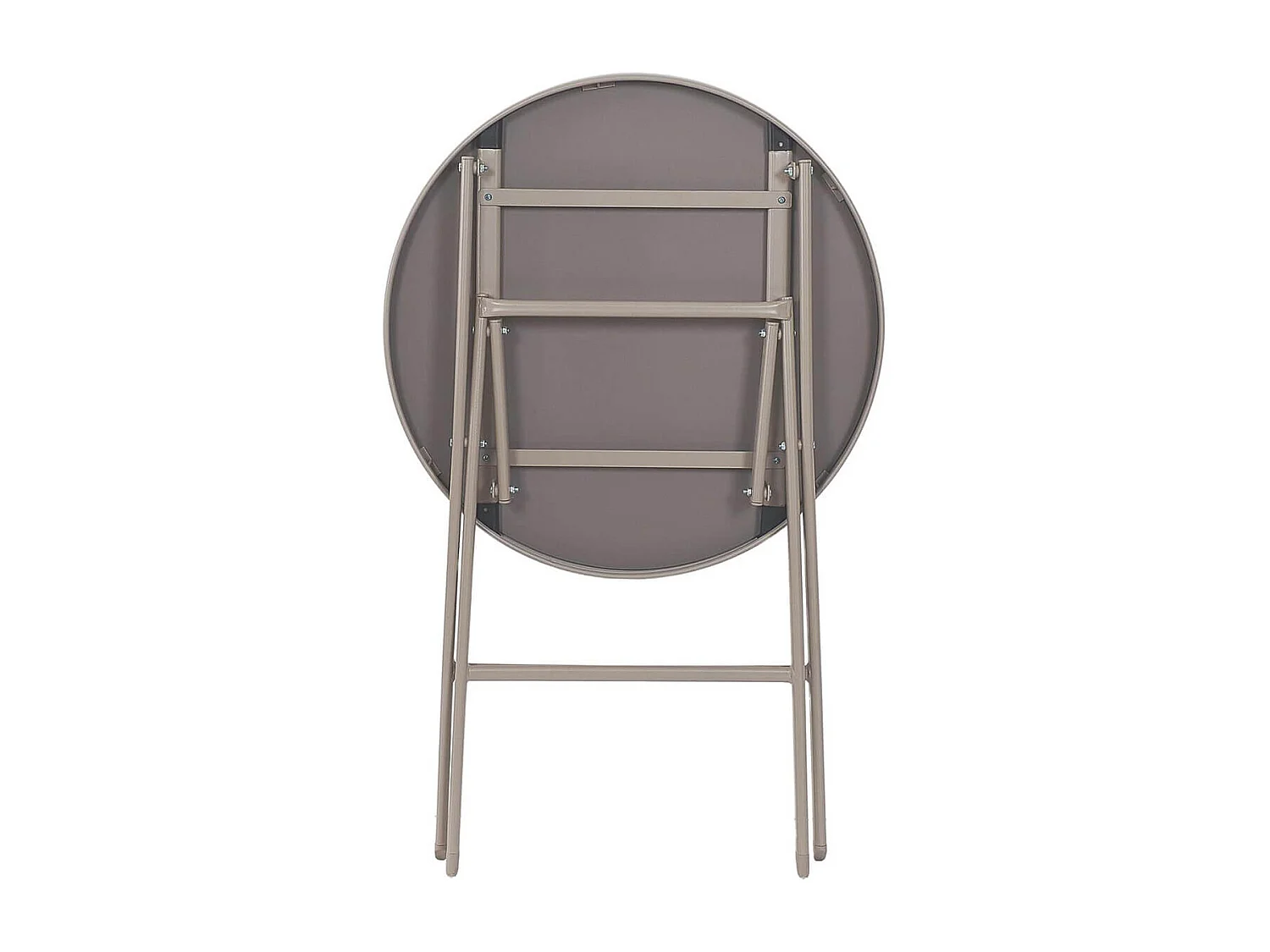 SOHAN - Table Pliante de Jardin Ronde Beige en Métal et Verre Trempé