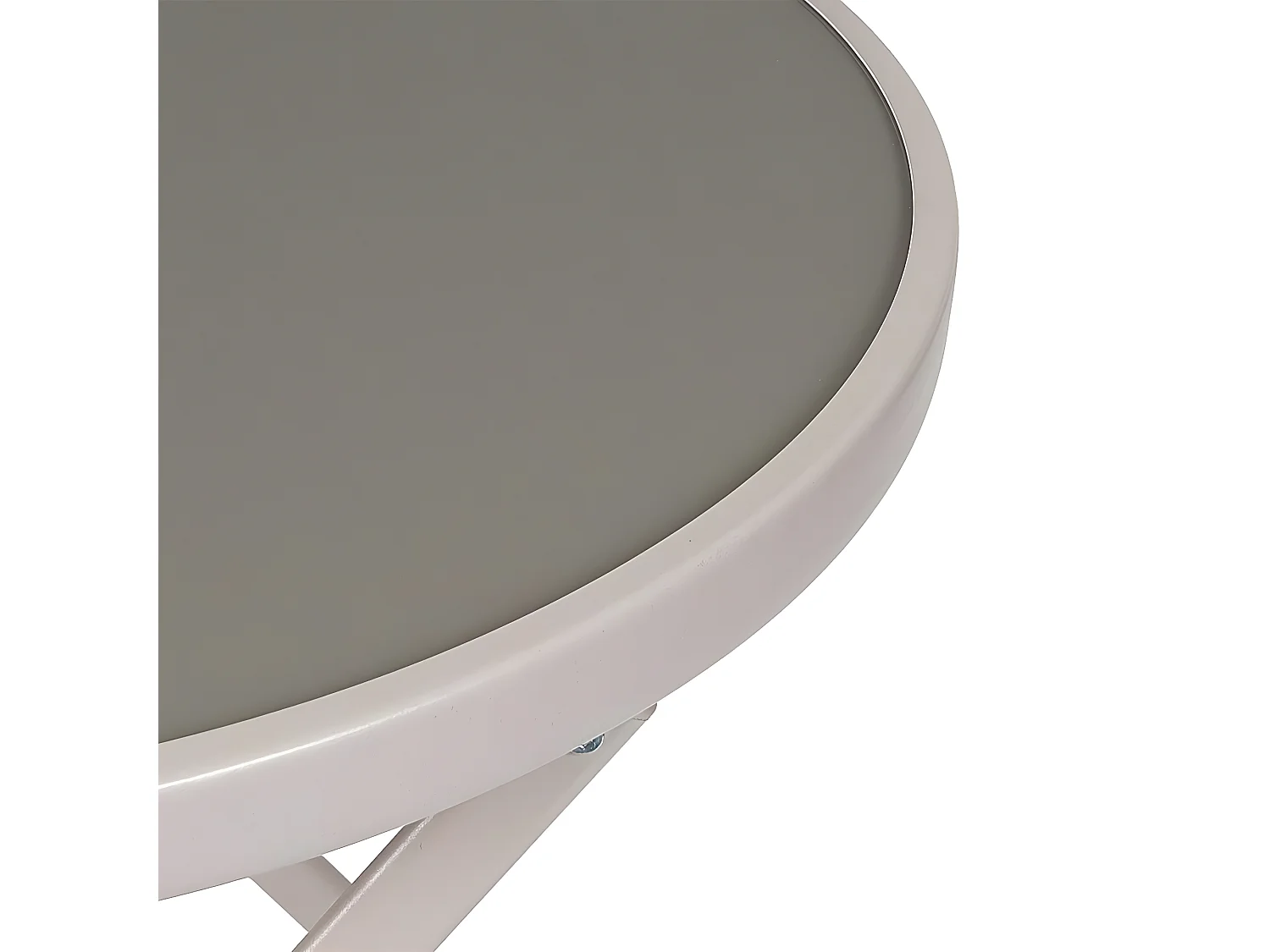 SOHAN - Table Pliante de Jardin Ronde Beige en Métal et Verre Trempé