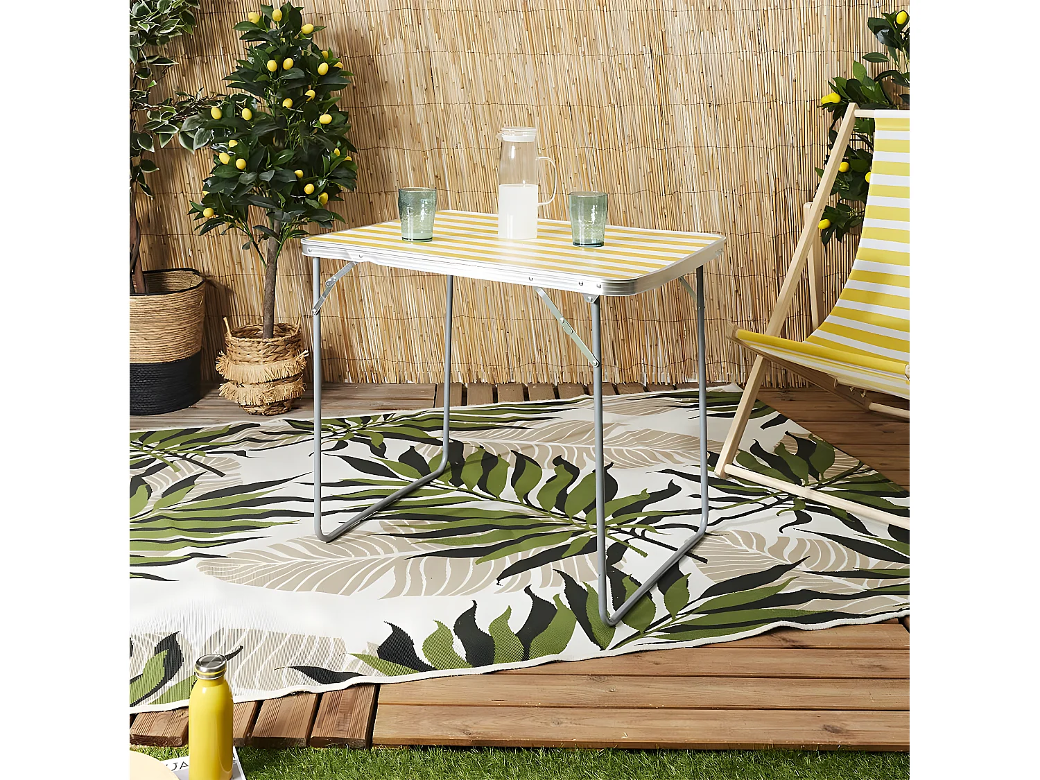 CAMPANI - Table Pliante de Plein Air Décor Rayures Jaunes et Blanches