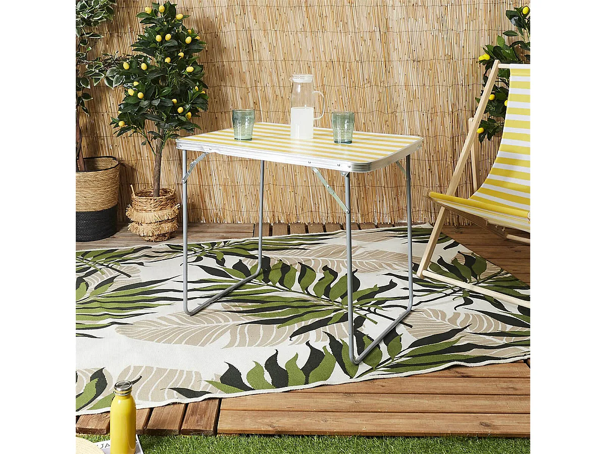 CAMPANI - Table Pliante de Plein Air Décor Rayures Jaunes et Blanches