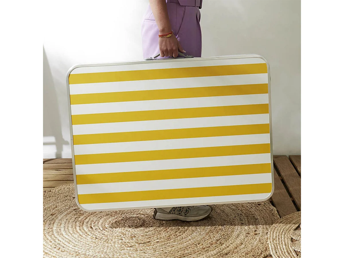CAMPANI - Table Pliante de Plein Air Décor Rayures Jaunes et Blanches