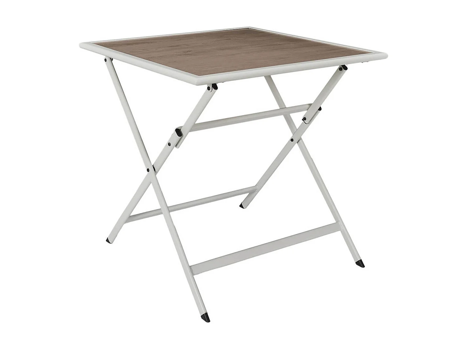 HANAE - Table Pliante de Jardin Carrée en métal et Verre Décor Imitation Bois