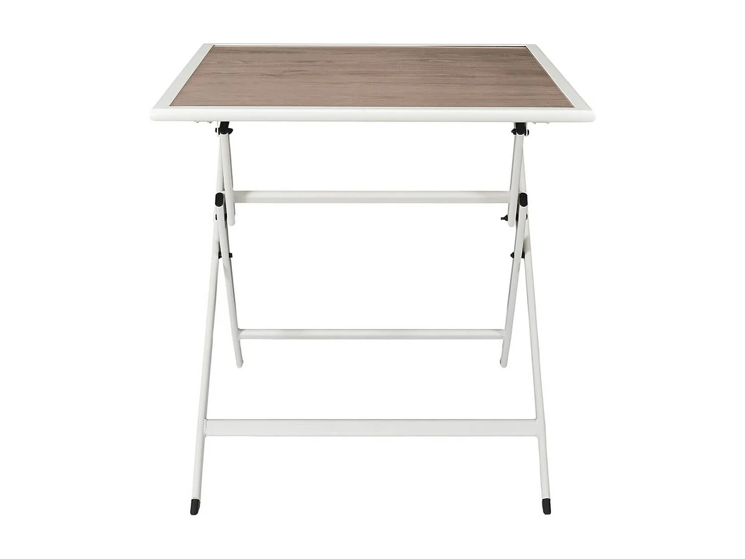 HANAE - Table Pliante de Jardin Carrée en métal et Verre Décor Imitation Bois