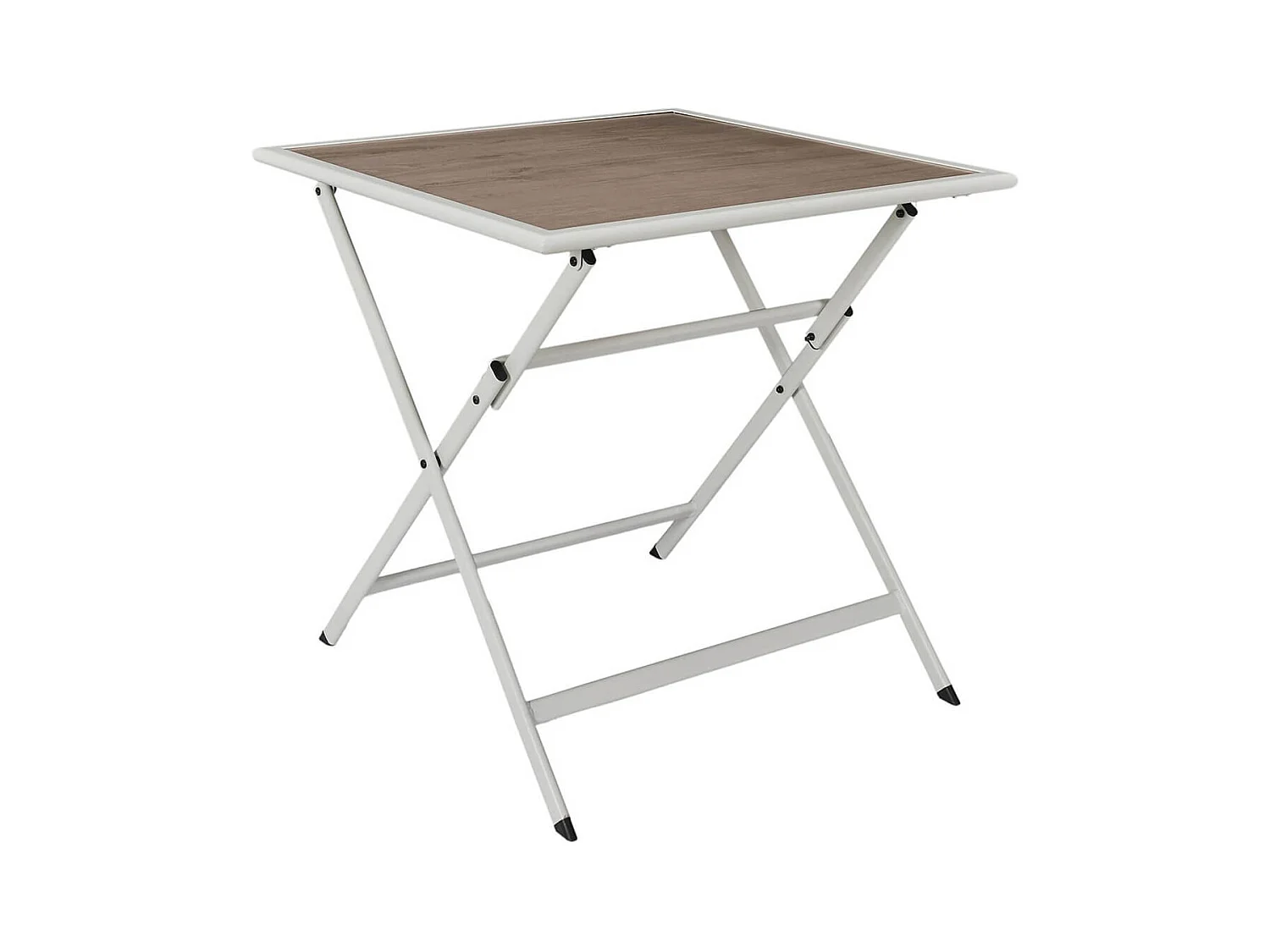 HANAE - Table Pliante de Jardin Carrée en métal et Verre Décor Imitation Bois