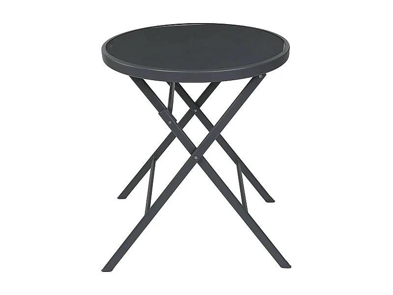 SOHAN - Table Pliante de Jardin Ronde Grise en Métal et Verre Trempé