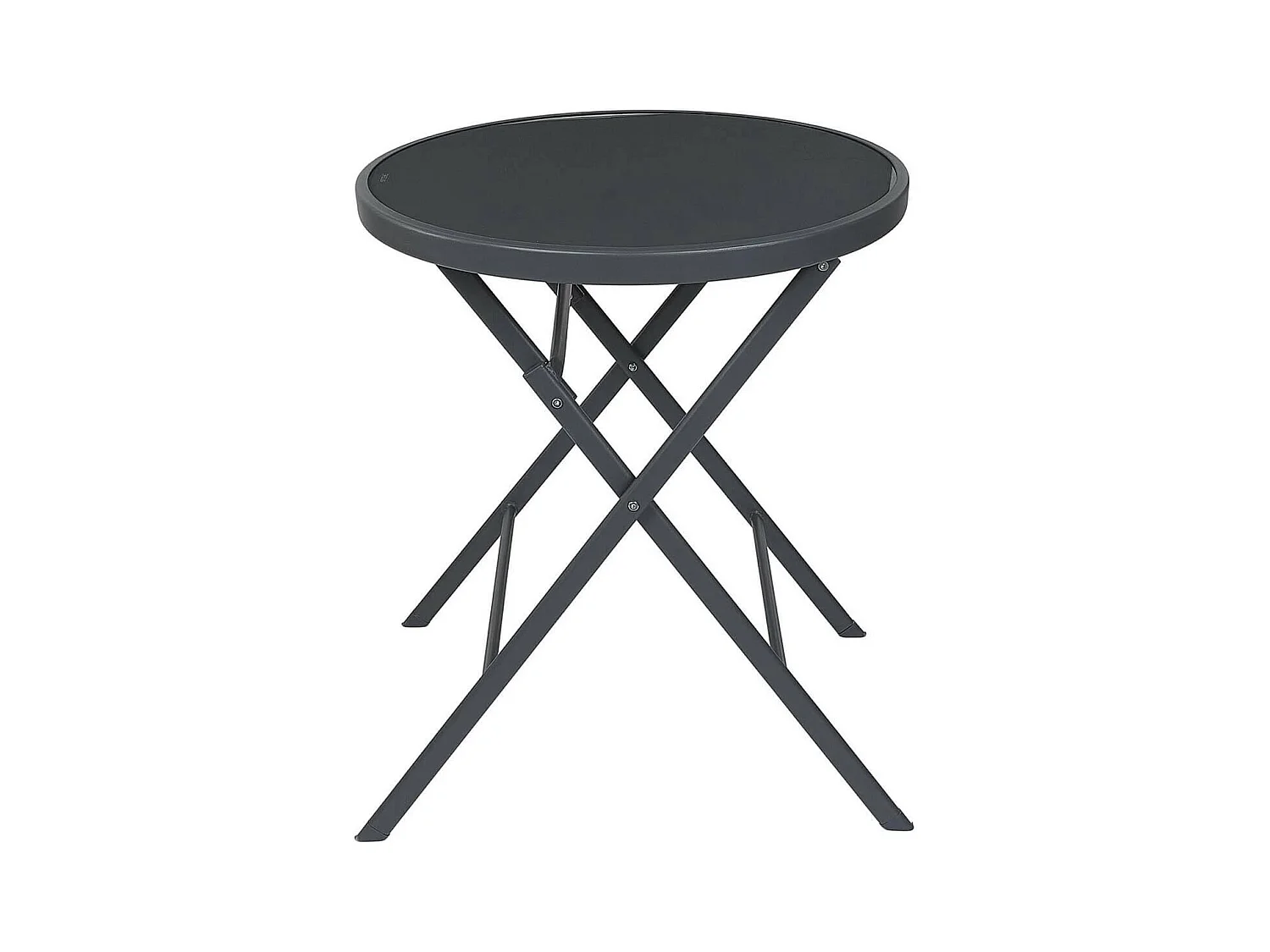 SOHAN - Table Pliante de Jardin Ronde Grise en Métal et Verre Trempé