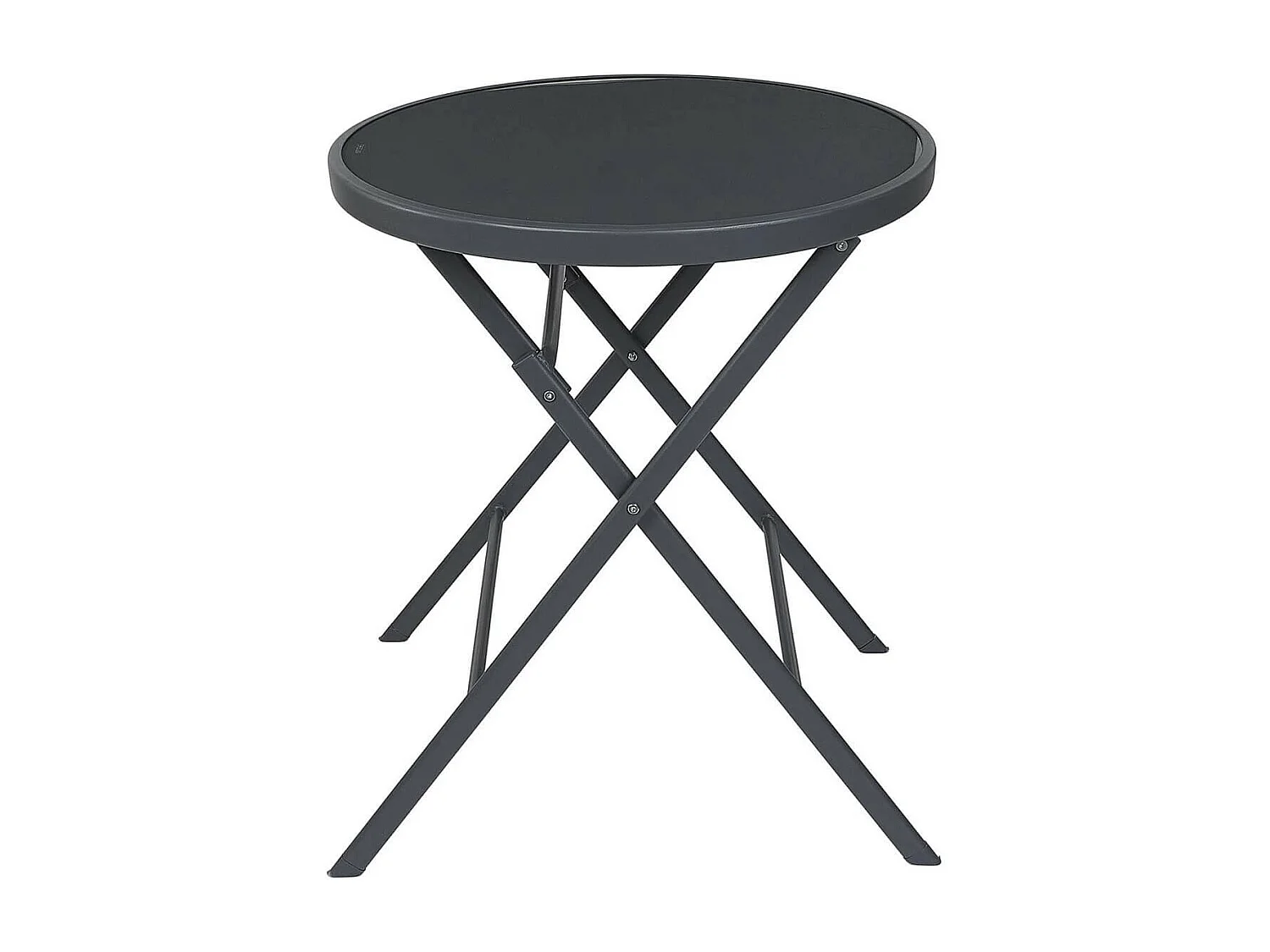 SOHAN - Table Pliante de Jardin Ronde Grise en Métal et Verre Trempé