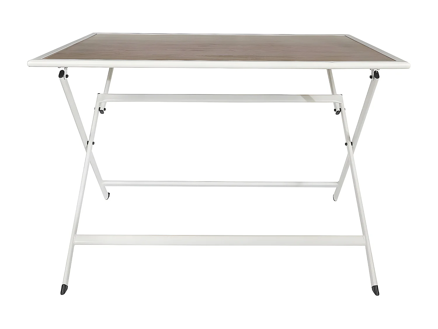 HANAE - Table Pliante de Jardin Rectangle en Métal et Verre Décor Imitation Bois