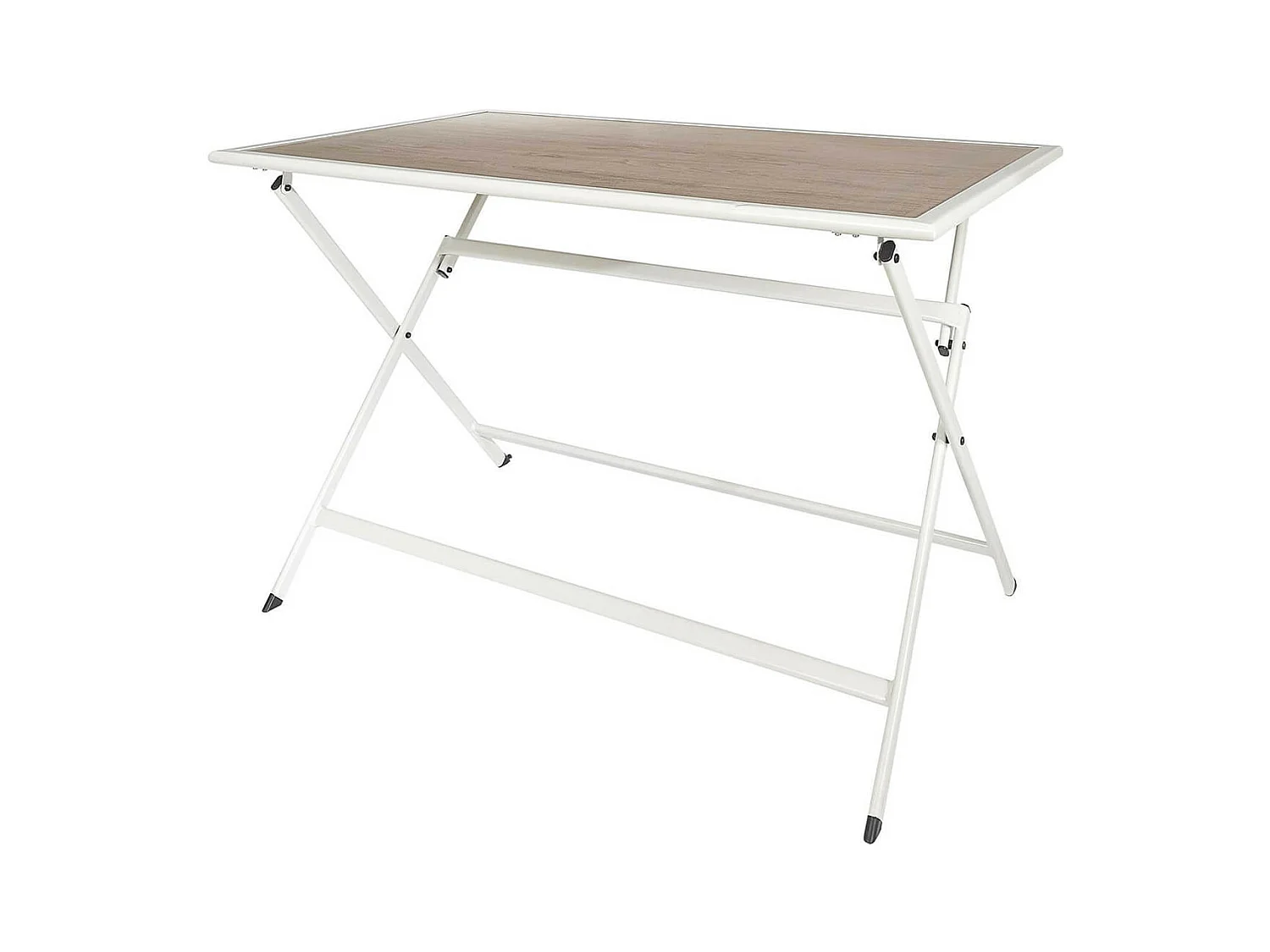 HANAE - Table Pliante de Jardin Rectangle en Métal et Verre Décor Imitation Bois