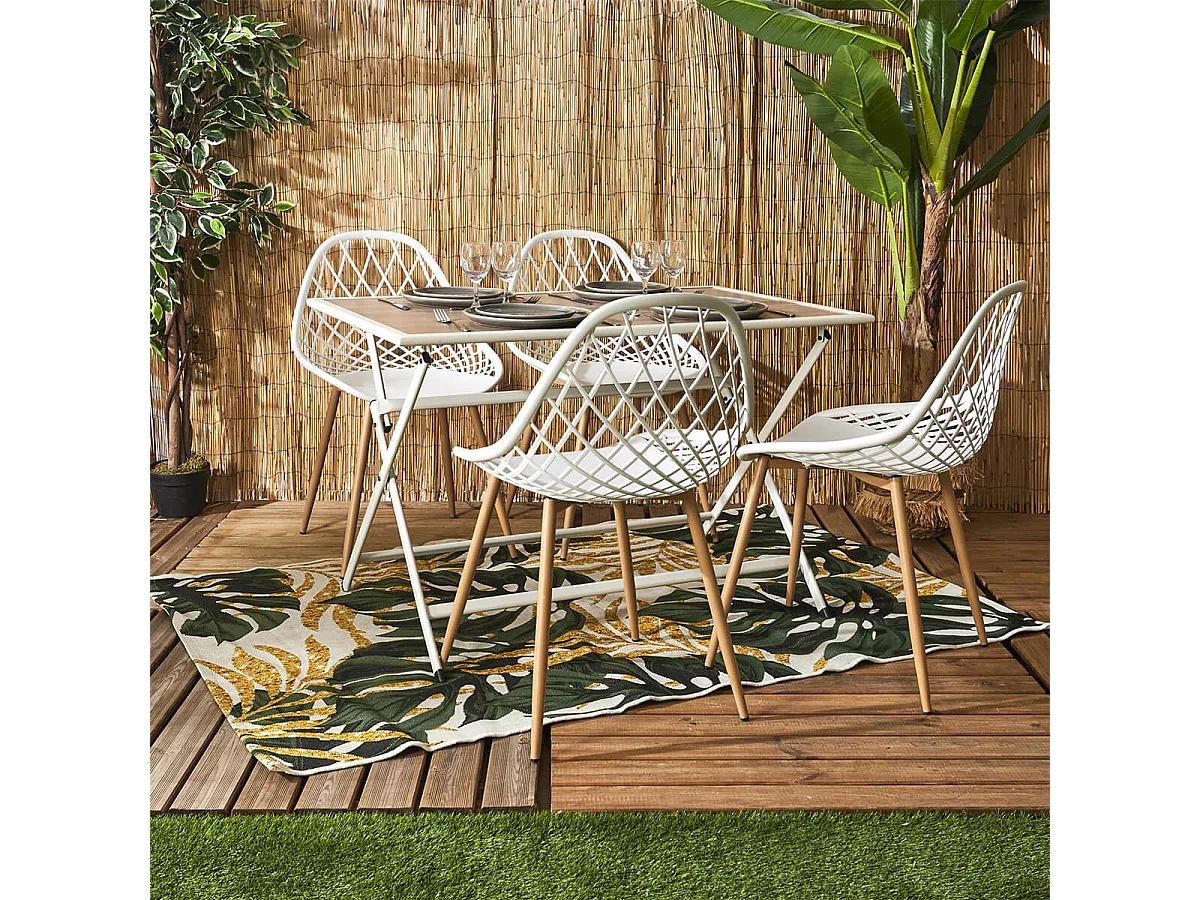 HANAE - Table Pliante de Jardin Rectangle en Métal et Verre Décor Imitation Bois
