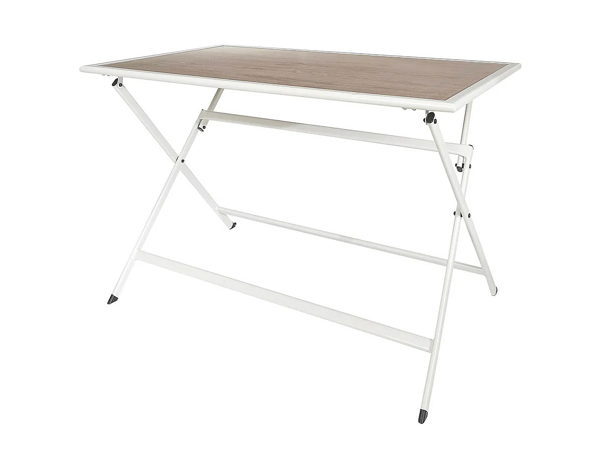 HANAE - Table Pliante de Jardin Rectangle en Métal et Verre Décor Imitation Bois