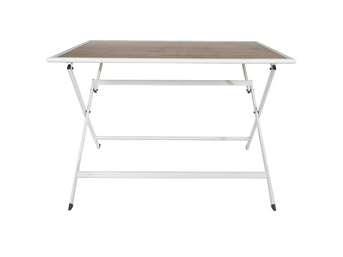 HANAE - Table Pliante de Jardin Rectangle en Métal et Verre Décor Imitation Bois