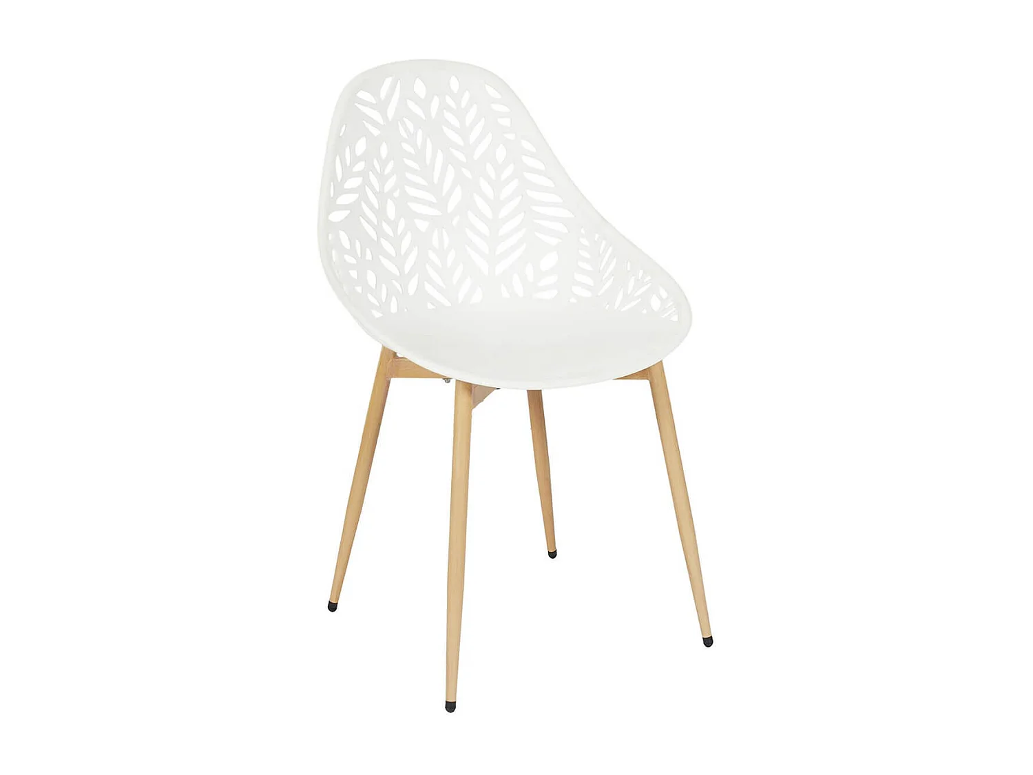 SAYA - Lot de 4 Chaises de Jardin Coque Plastique Ajourée Blanc Pieds Métal