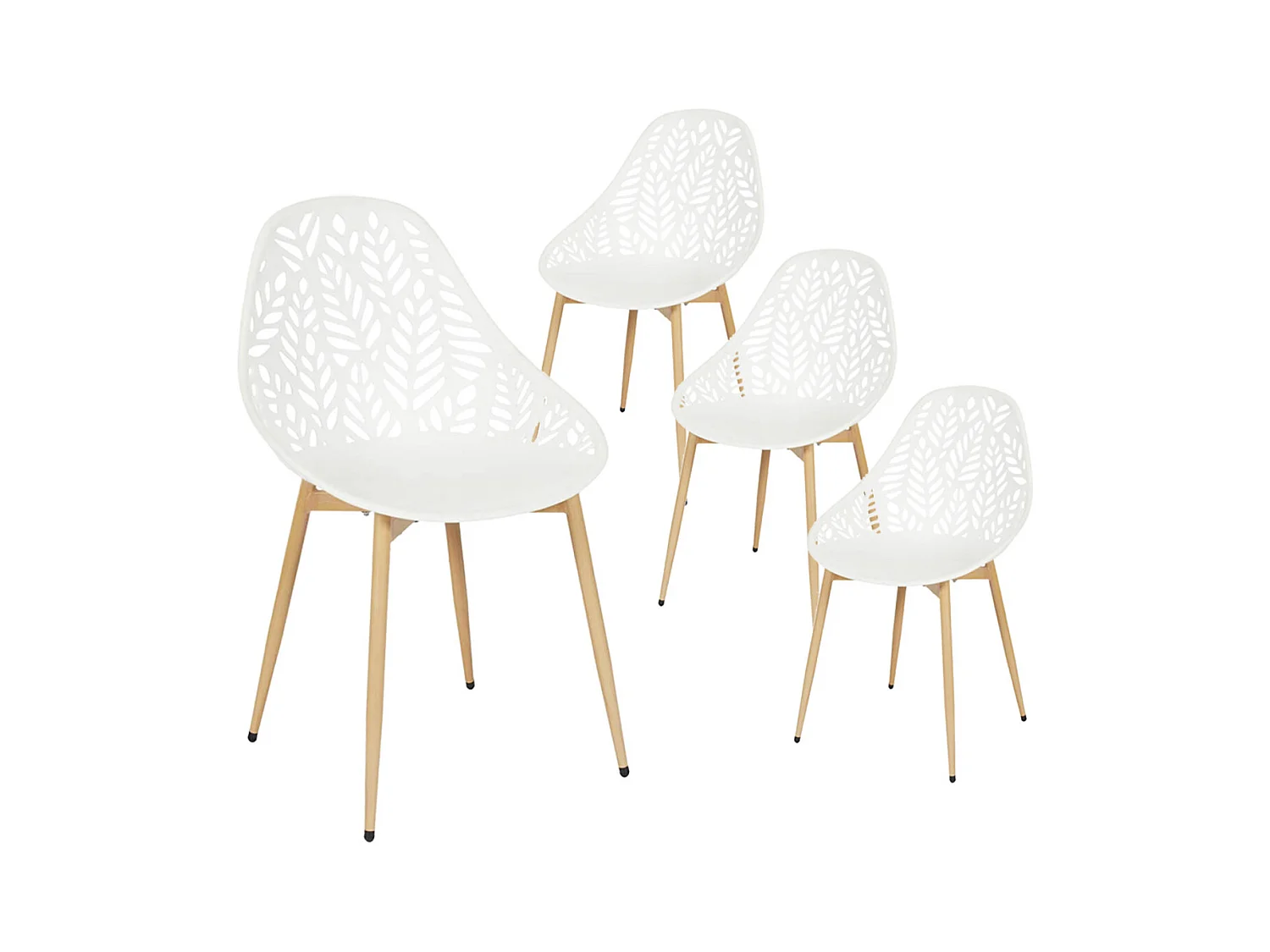 SAYA - Lot de 4 Chaises de Jardin Coque Plastique Ajourée Blanc Pieds Métal