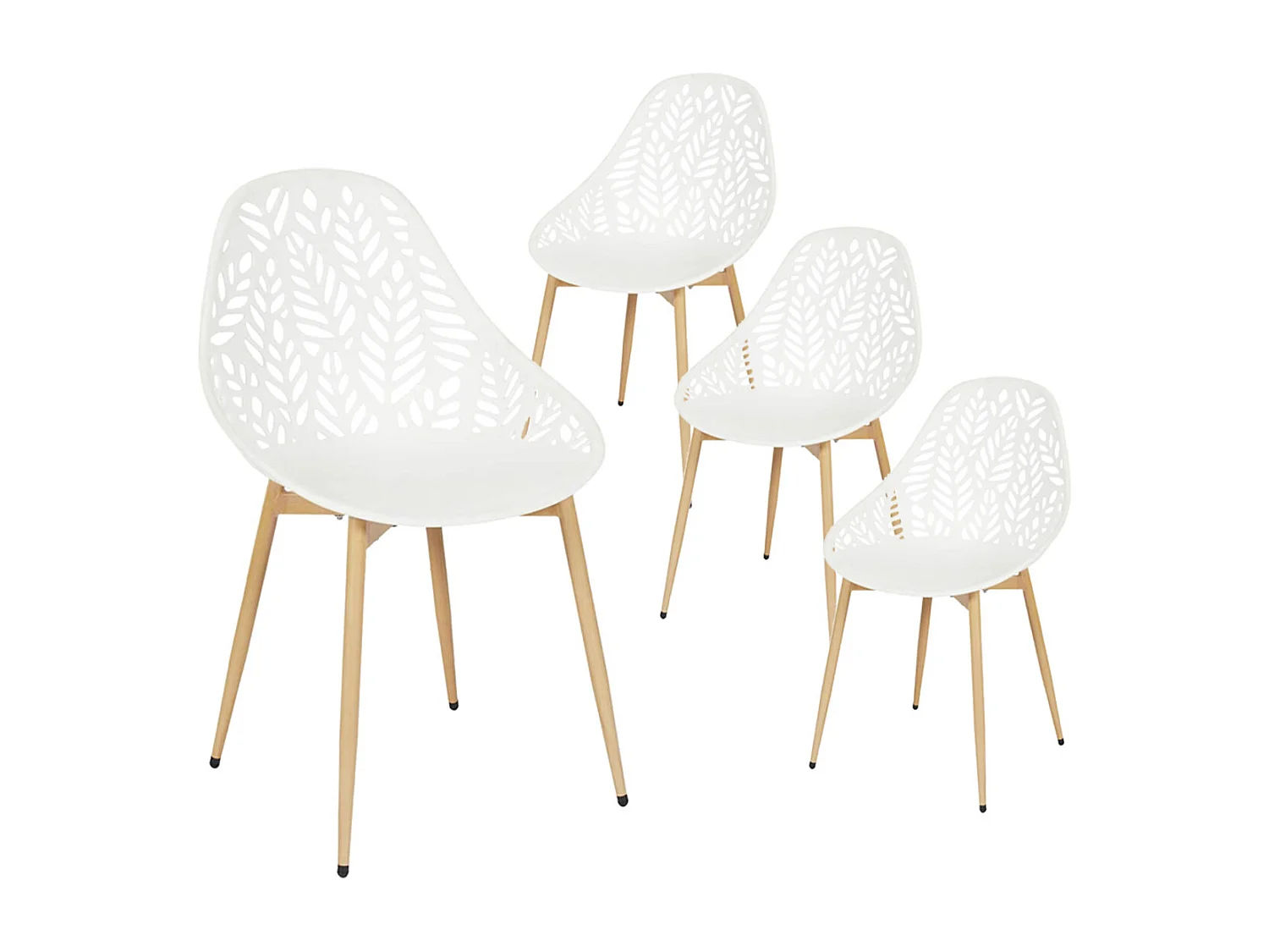 SAYA - Lot de 4 Chaises de Jardin Coque Plastique Ajourée Blanc Pieds Métal