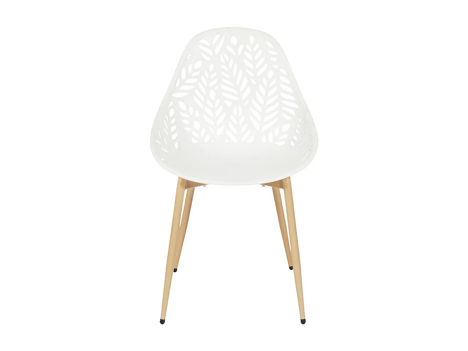 SAYA - Lot de 4 Chaises de Jardin Coque Plastique Ajourée Blanc Pieds Métal