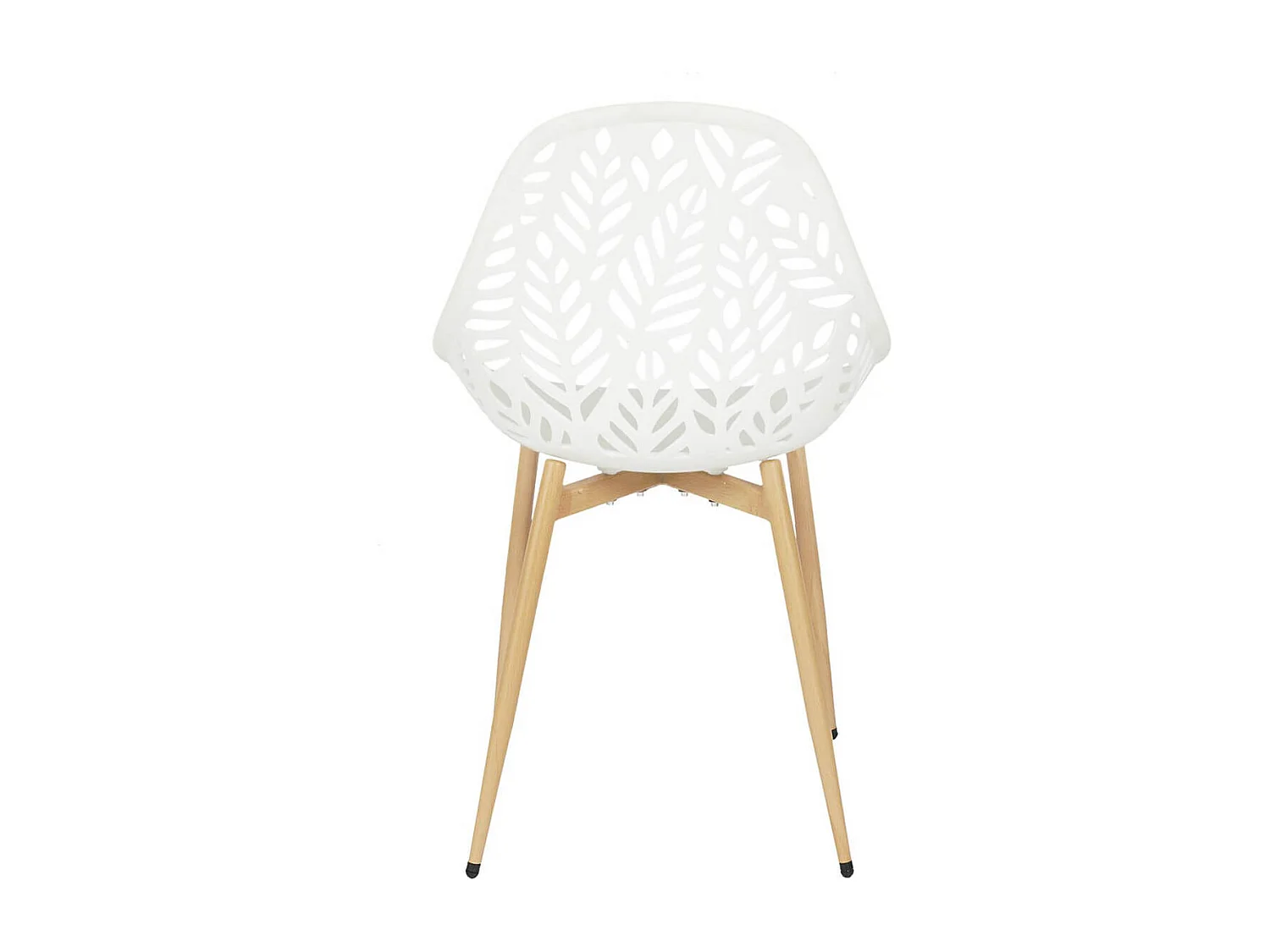 SAYA - Lot de 4 Chaises de Jardin Coque Plastique Ajourée Blanc Pieds Métal