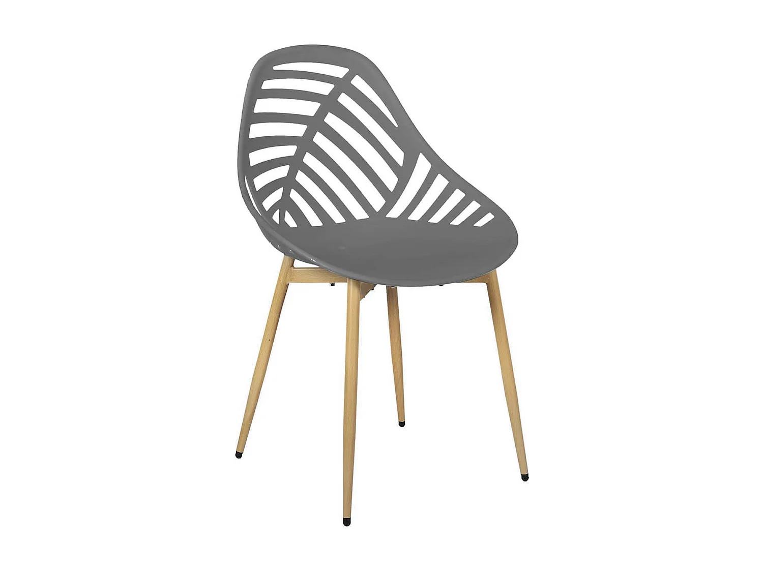 SAORI - Lot de 4 Chaises de Jardin Coque Plastique Ajourée Gris Pieds Métal