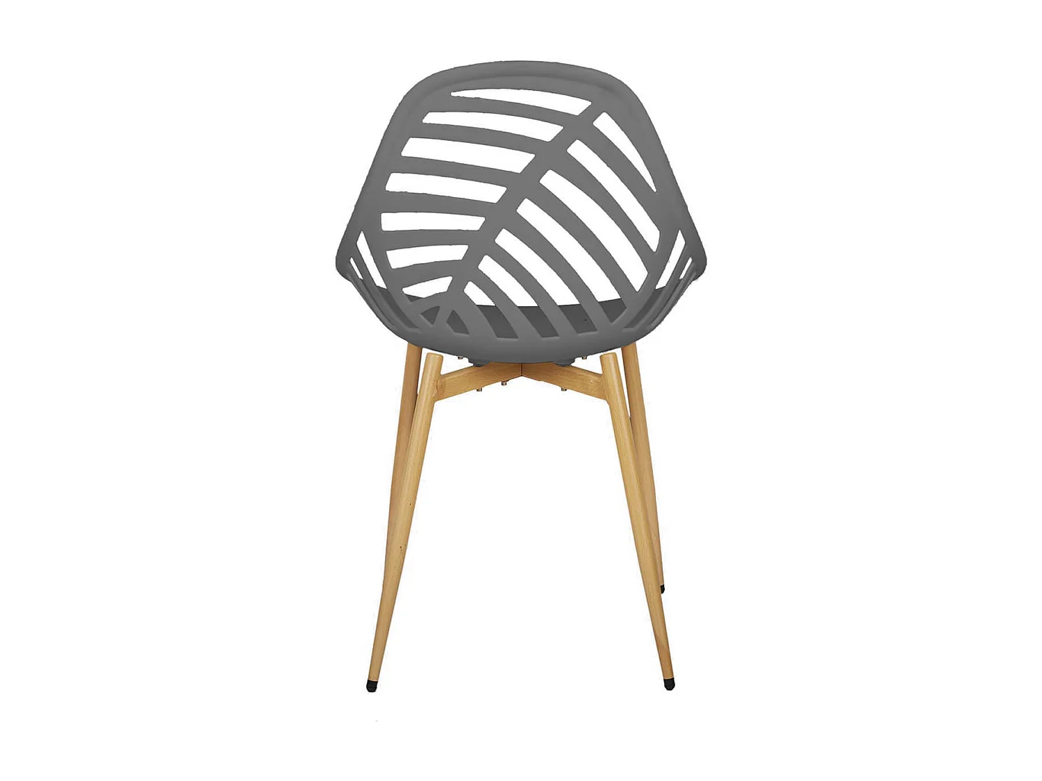 SAORI - Lot de 4 Chaises de Jardin Coque Plastique Ajourée Gris Pieds Métal