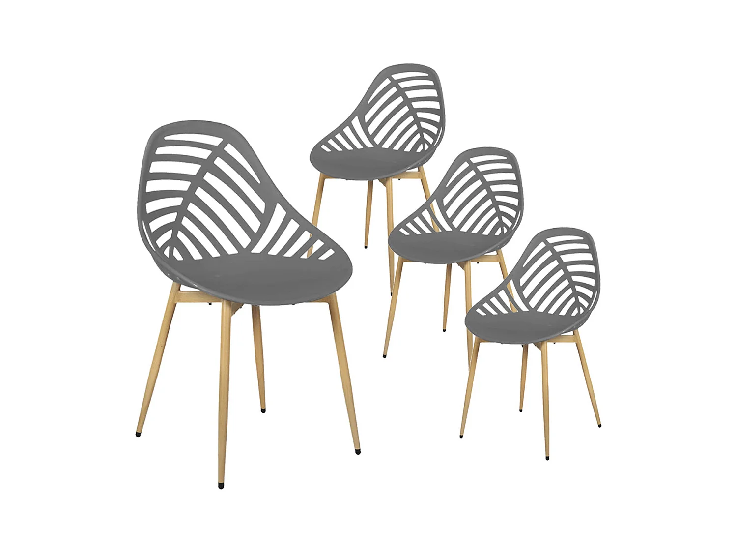SAORI - Lot de 4 Chaises de Jardin Coque Plastique Ajourée Gris Pieds Métal