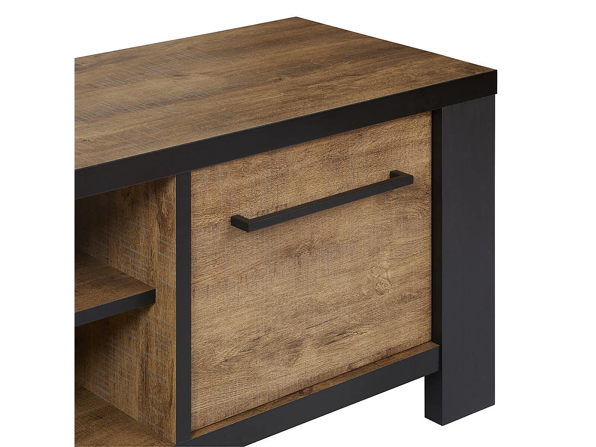 ETIENNE - Meuble TV 2 Portes et 2 Niches Aspect Bois finition Denver et Noir