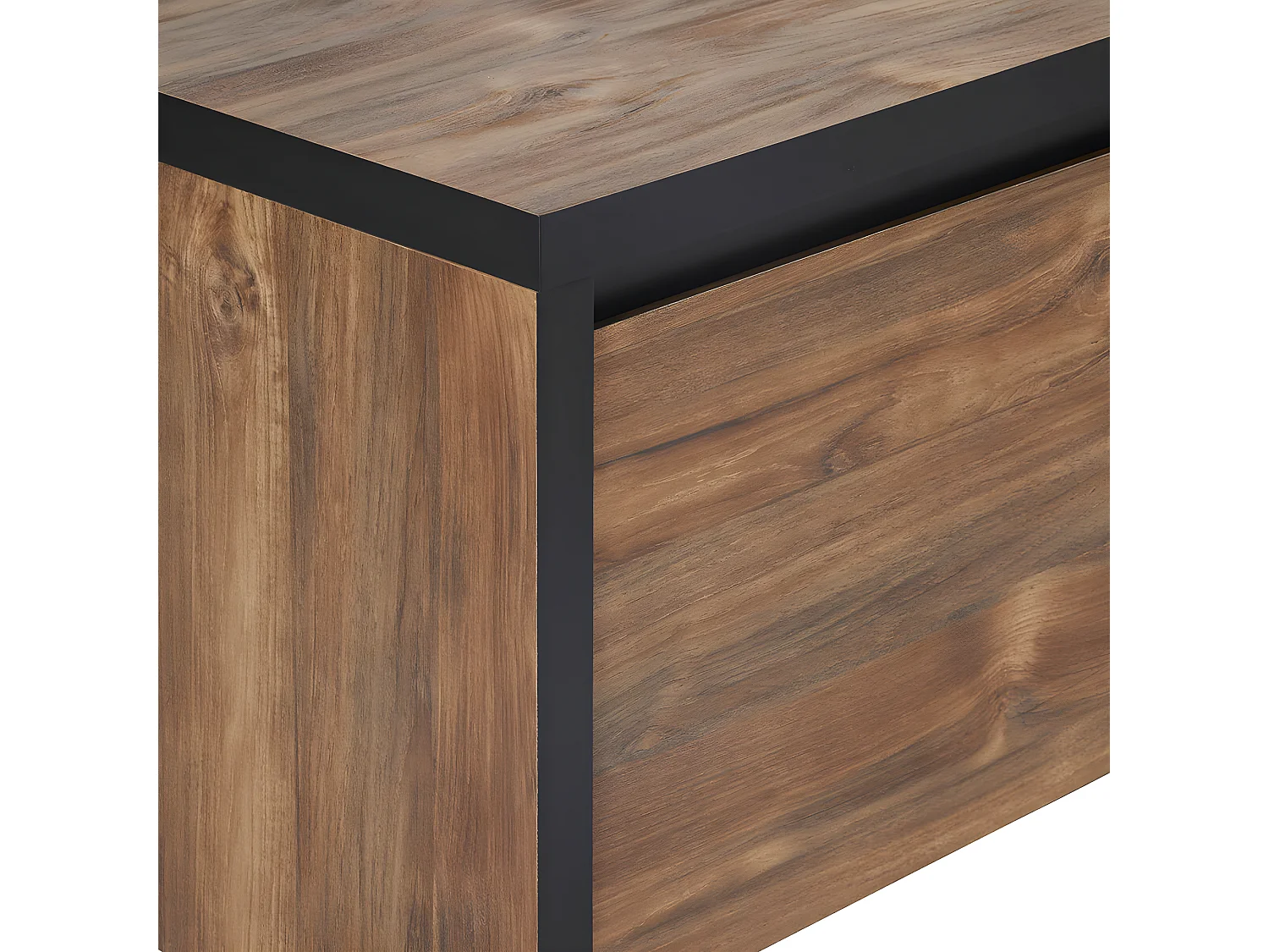 STALONE - Meuble TV 2 Portes 2 Niches Effet Bois Manguier Foncé et Noir