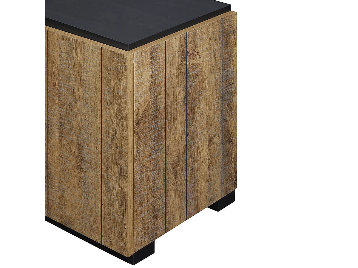 GLESS - Meuble TV 2 Portes et 2 Niches Noir et Aspect Bois